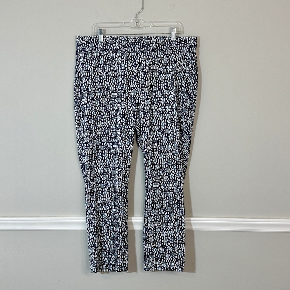Foil Crop Pull On Crepe Pant Womens US Sz 14 Navy White Hi Rise Artsy